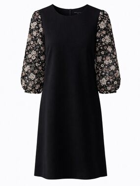 Judith & Charles Black Lace Sleeve Dress Sz 10 Cocktail Shift Luxury Minimalist